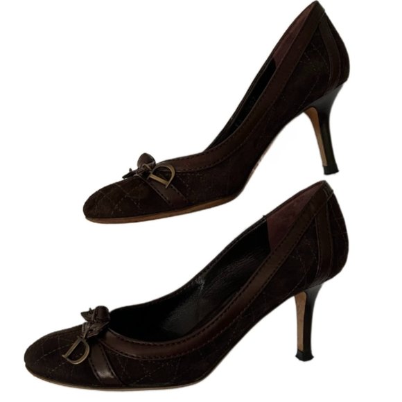 Christian Dior Brown Suede & Leather Pumps with C & D Charms on the top Size 4 - Picture 1 of 16